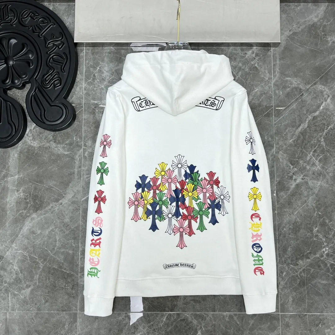 P260 Chrome Hearts Autumn and Winter 25ss counters are on sale simultaneously ❤️ Chrome classic scroll letter color cross group flower arm hooded sweatshirt Imported environmentally friendly glue printing and dyeing Improved customized version 1:1 high-gram weight high-quality fabric Recommended color: black white Size: S, M, L, XL